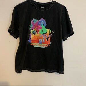 MTV Black Short Sleeve Tropical Graphic Tee